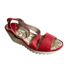 Fly London Coral Red Wedge Sandals